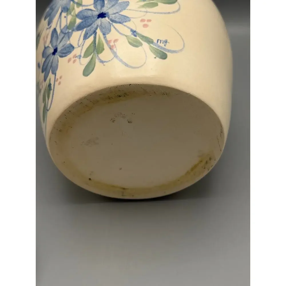 Marshall Pottery Texas Blue Floral Stoneware Lidded Crock Canister 8